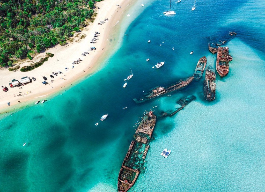 Tangalooma shipwrecks from above